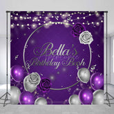 Aperturee - Aperturee Purple Balloons Rose Custom Name Birthday Backdrop
